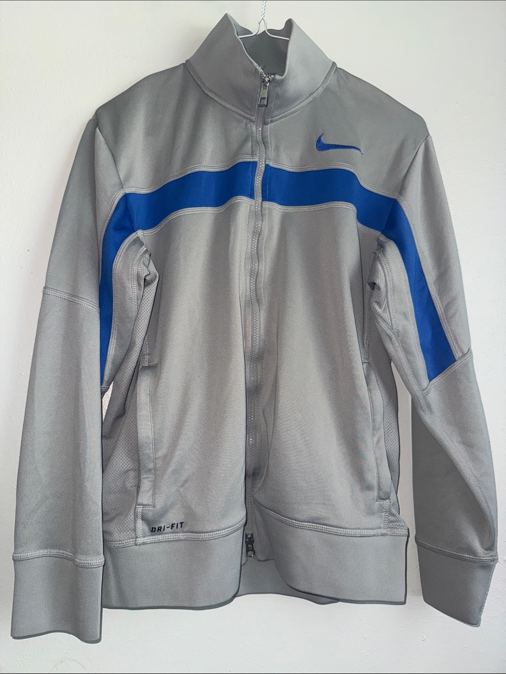 Nike Gray Performance Jacket with Blue Stripe